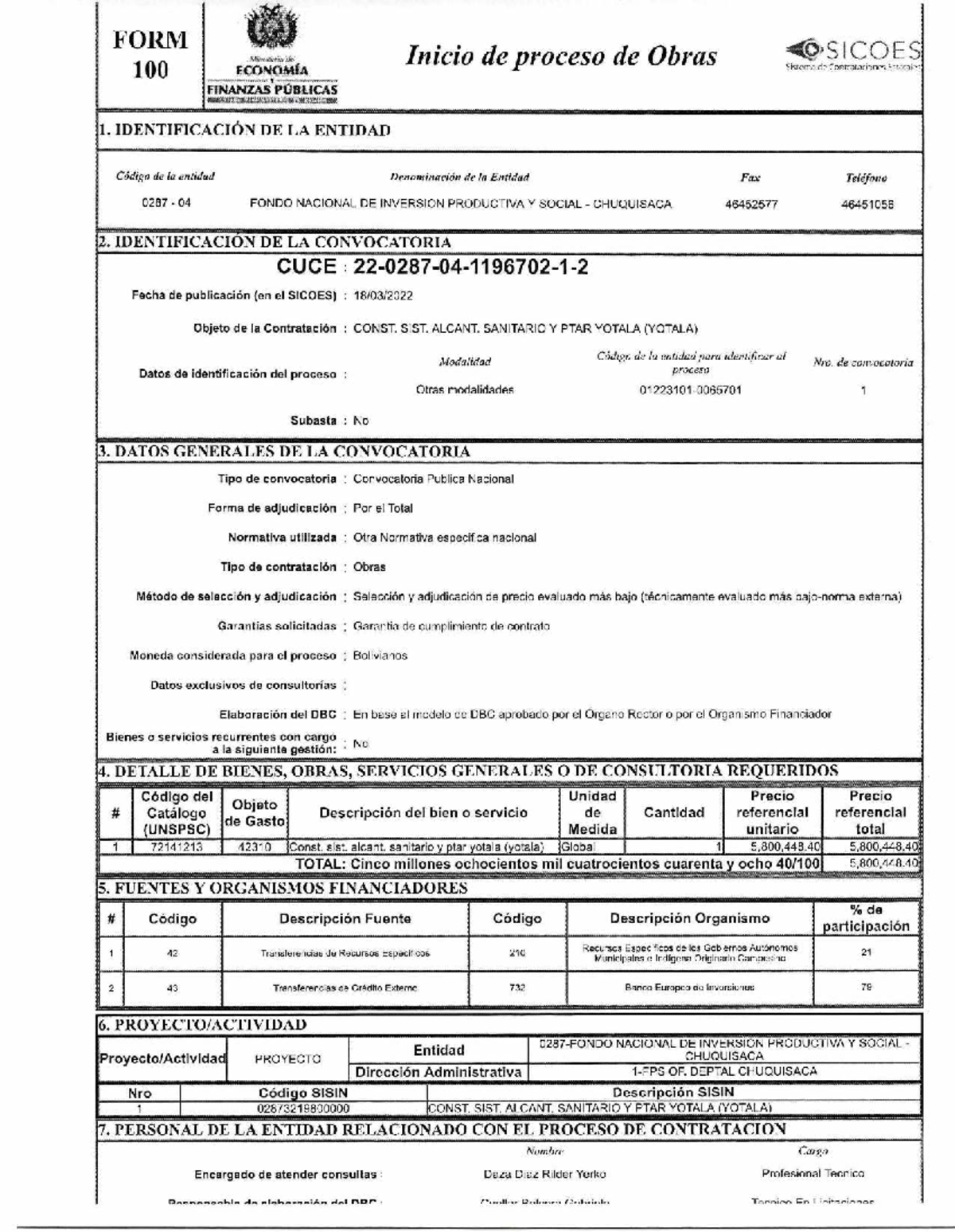 FORM 100 - Proceso de Obras PTAR Yotala ECONIOAAL4 - Studocu