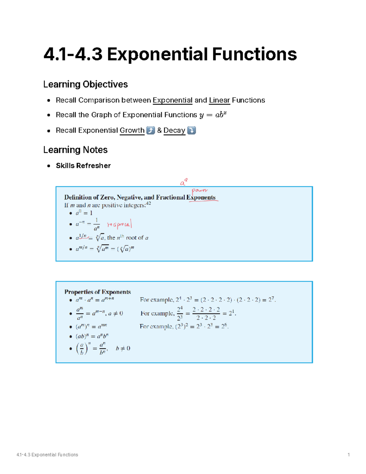 4.1-4.3 Exponential Functions: Growth and Decay Overview - Studocu