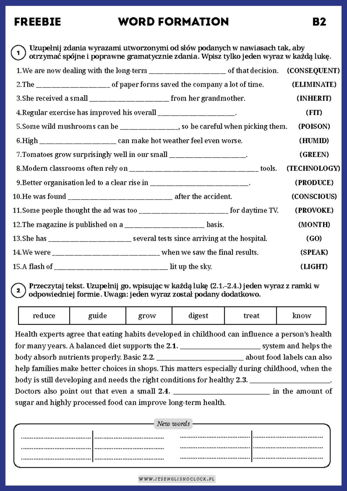 Word Formation B2 Freebie: Fill in the Gaps with Correct Words - Studocu