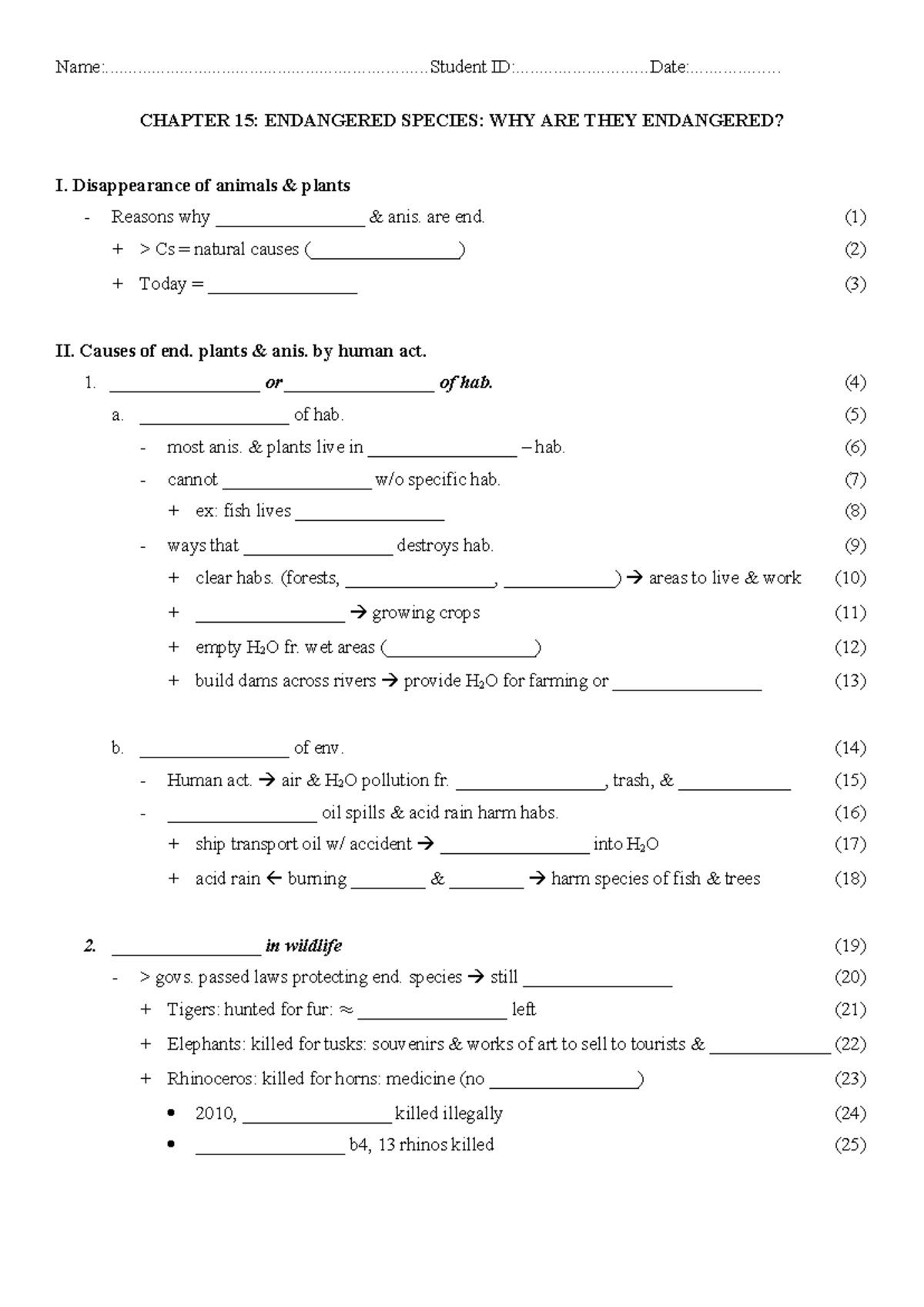 U5 - C15 - Endangered Species: Causes & Conservation Handout - Studocu