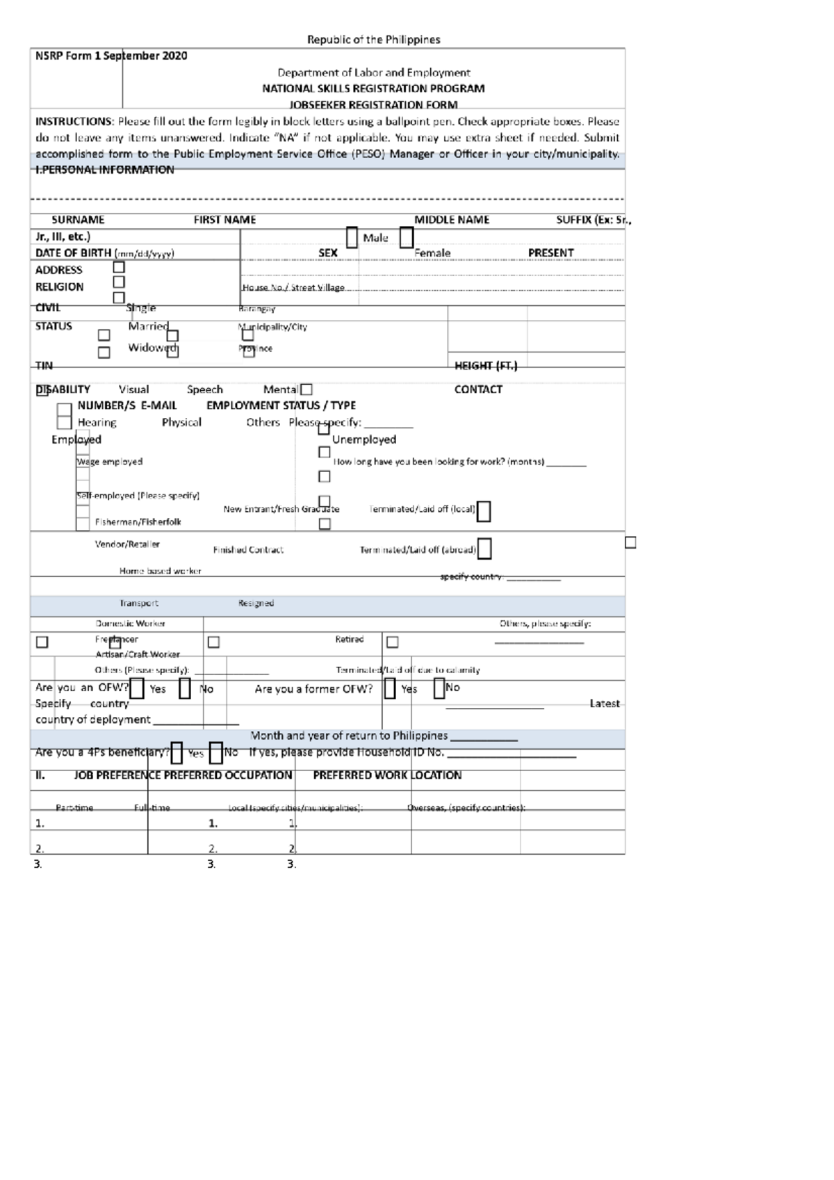 National Skill Registration Program Jobseeker Registration Form (2) (1 ...