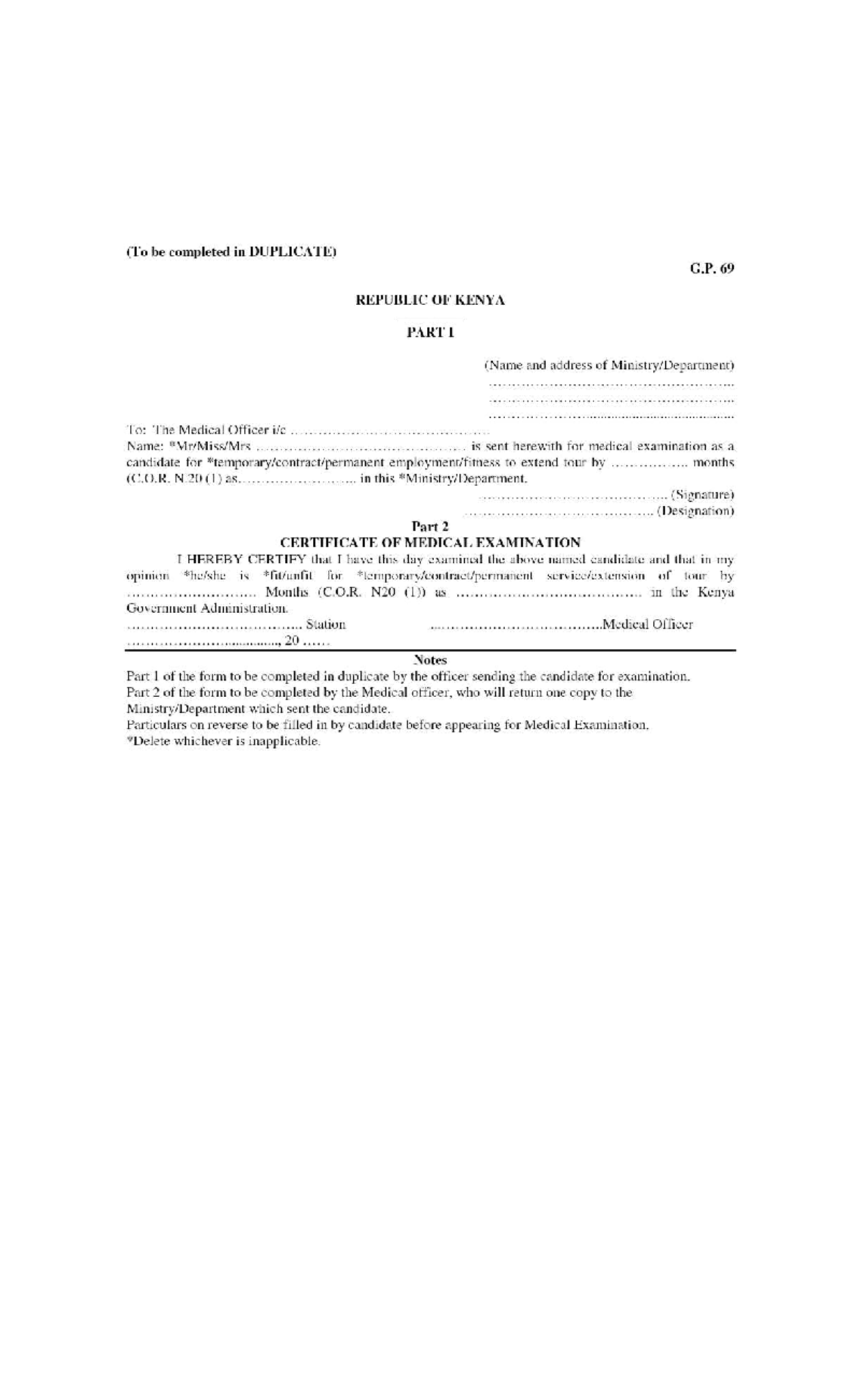 TSC GP69 Medical Examination Form - Candidate Submission Guide - Studocu