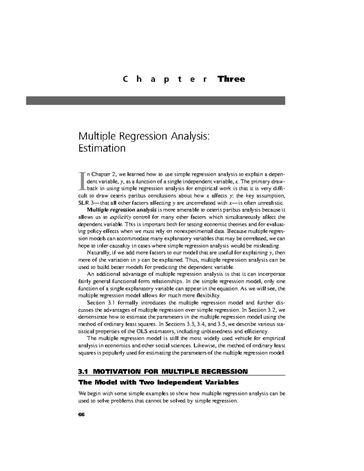 Econometrics Wooldridge ch3-4 - I n Chapter 2, we learned how to use ...