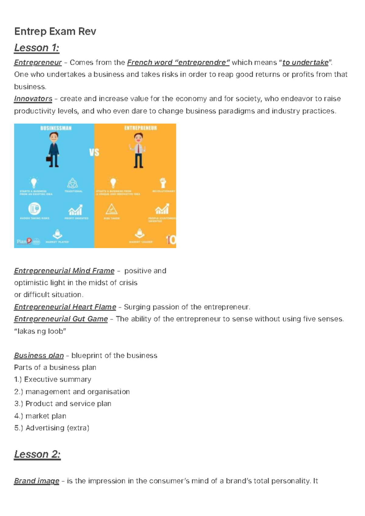 Entrep 101: Exam Review Lessons on Entrepreneurship Concepts - Studocu