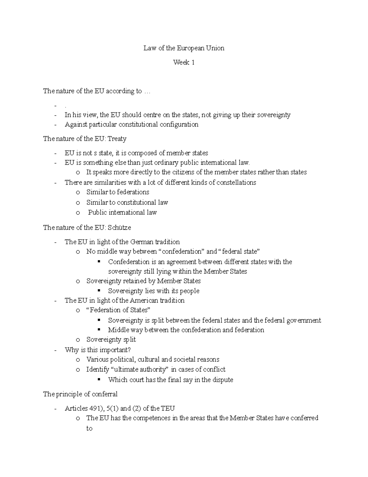Law of the European Union (EU) Week 1: Understanding EU Nature and ...
