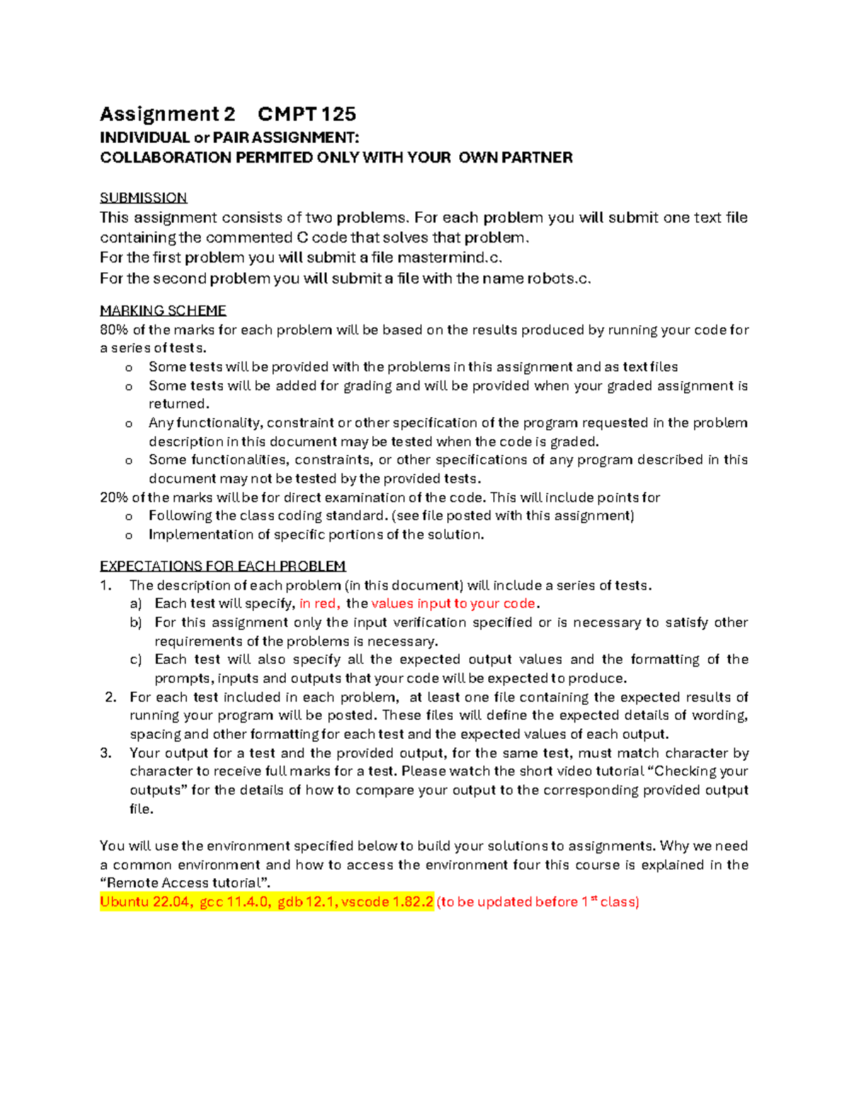Assignment 2: CMPT 125 C Programming - Mastermind & Robot Simulation ...