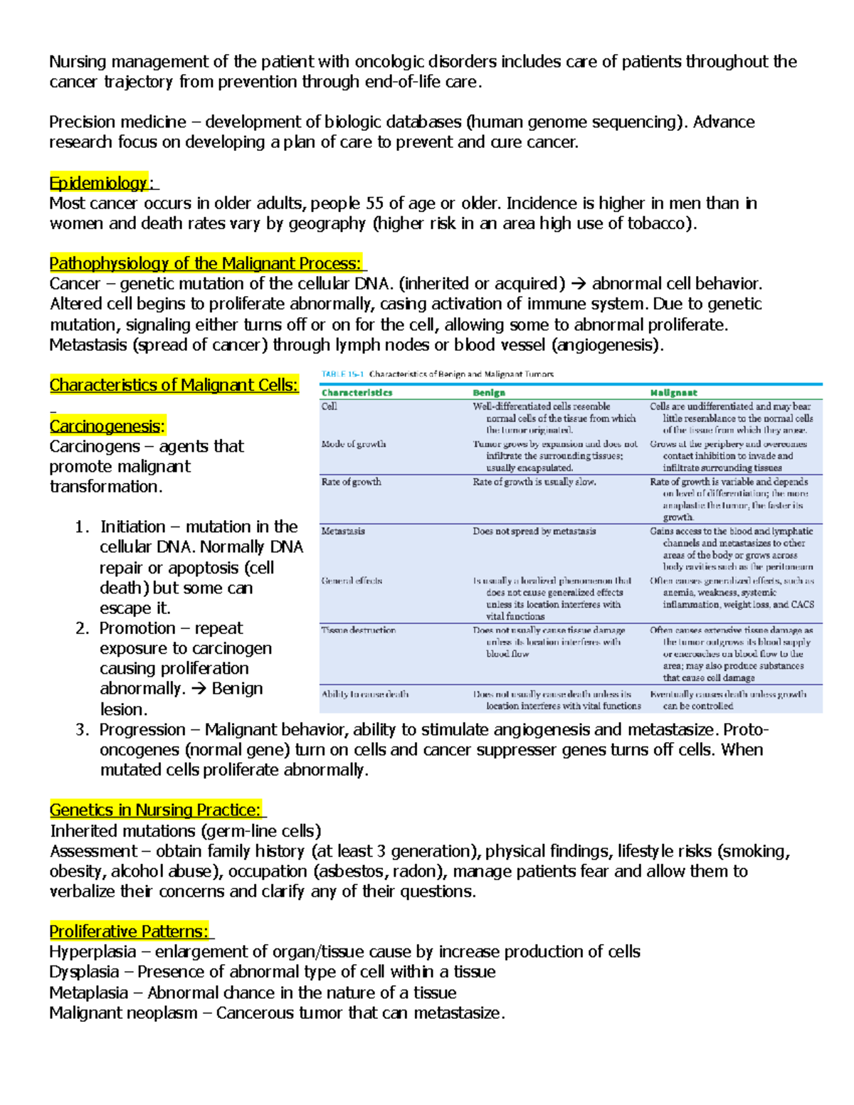 Chapter 15 - Lecture Notes on Oncology Nursing Management - Studocu