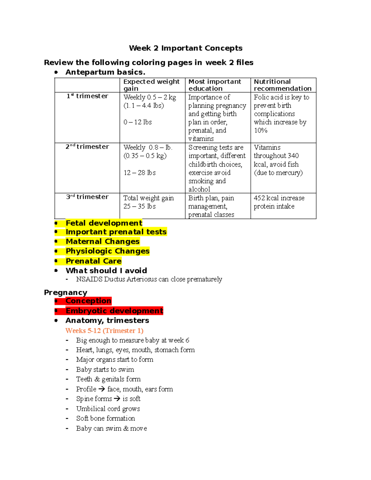 Week 2 Key Concepts in Prenatal Care and Development - Studocu