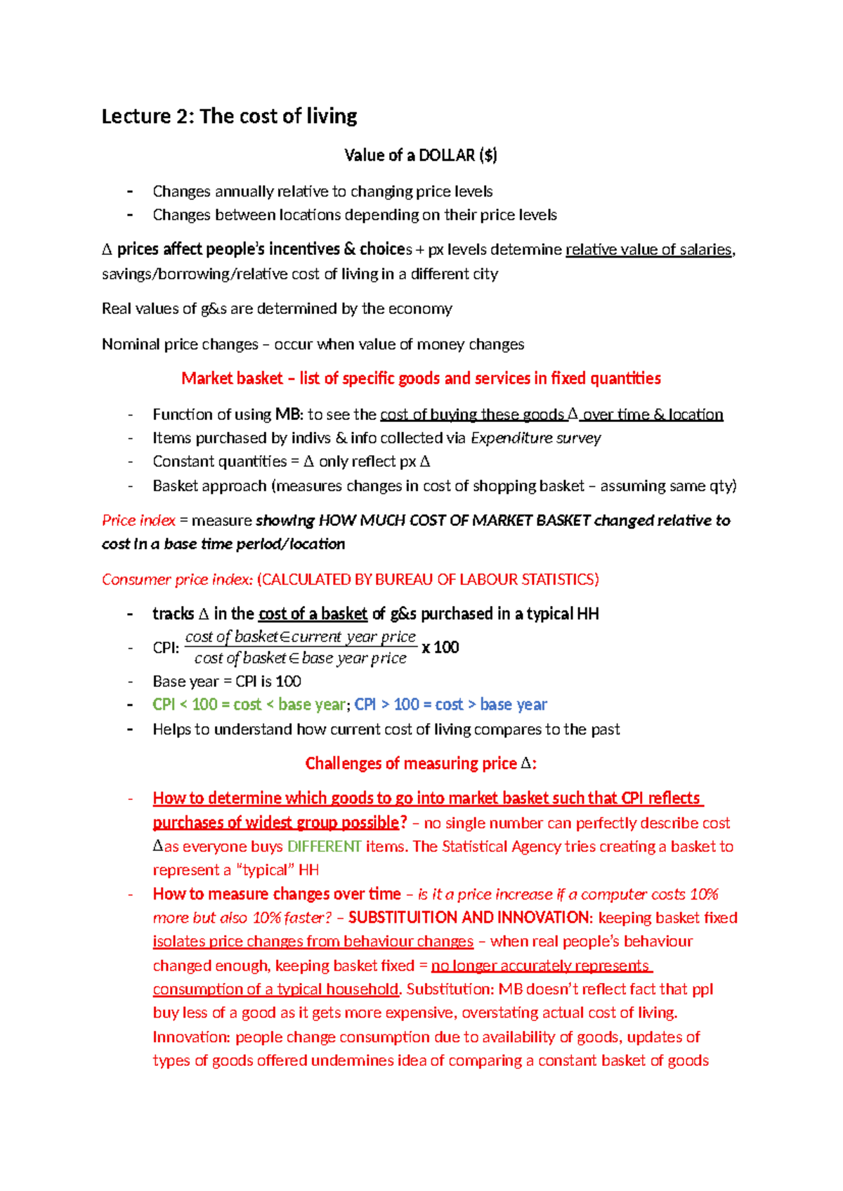 Lecture 2: Measuring the Cost of Living and Price Indexes - Studocu