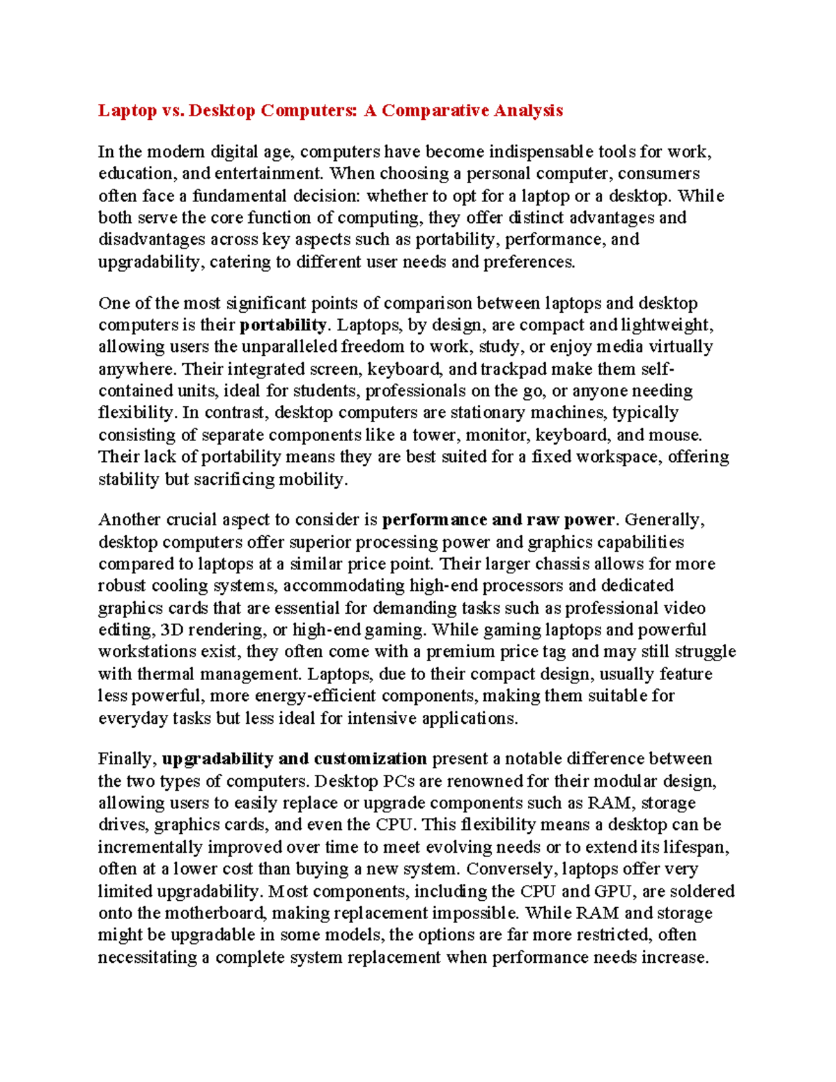 Comparative Analysis of Laptops vs. Desktops: Key Differences - Studocu