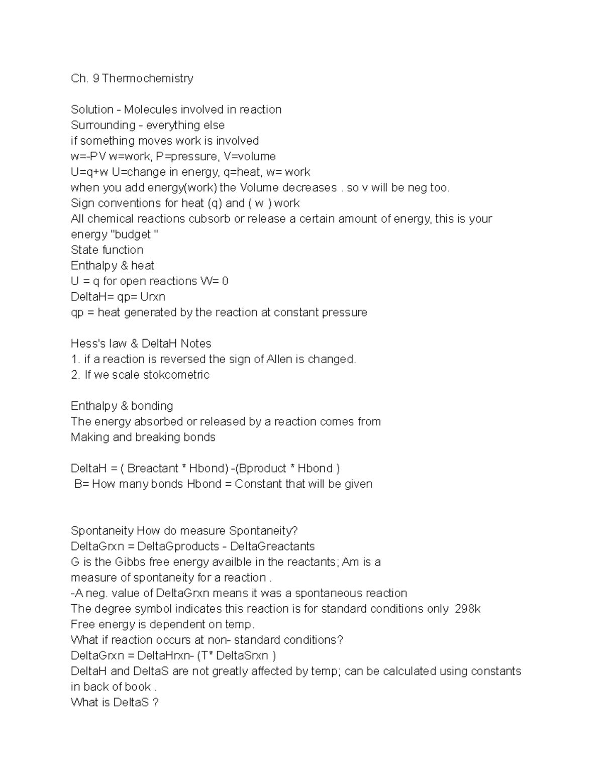 Chem 101: Thermochemistry Chapter 9 Notes and Concepts - Studocu