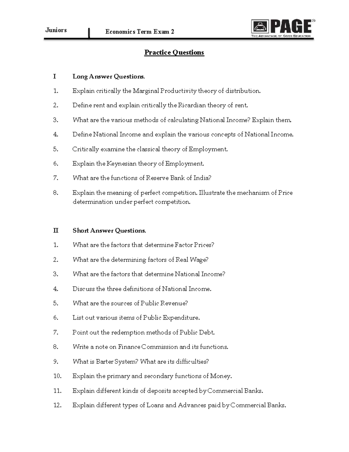 JR Economics Term II Exam 2 Practice Questions and Answers - Studocu