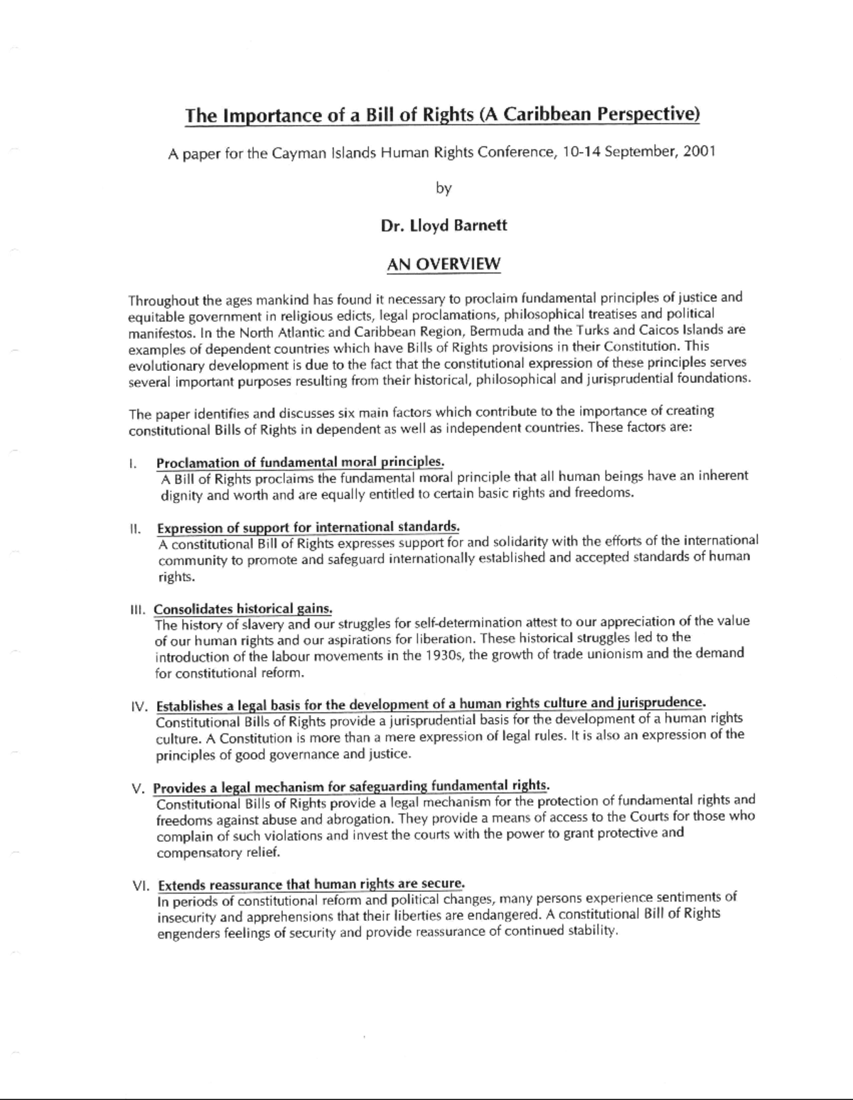 The Importance of a Bill of Rights - Law - Studocu