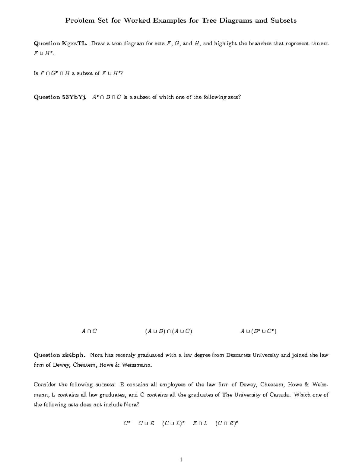 Worked Examples for Tree Diagrams & Subsets - Problem Set KgxsTL - Studocu