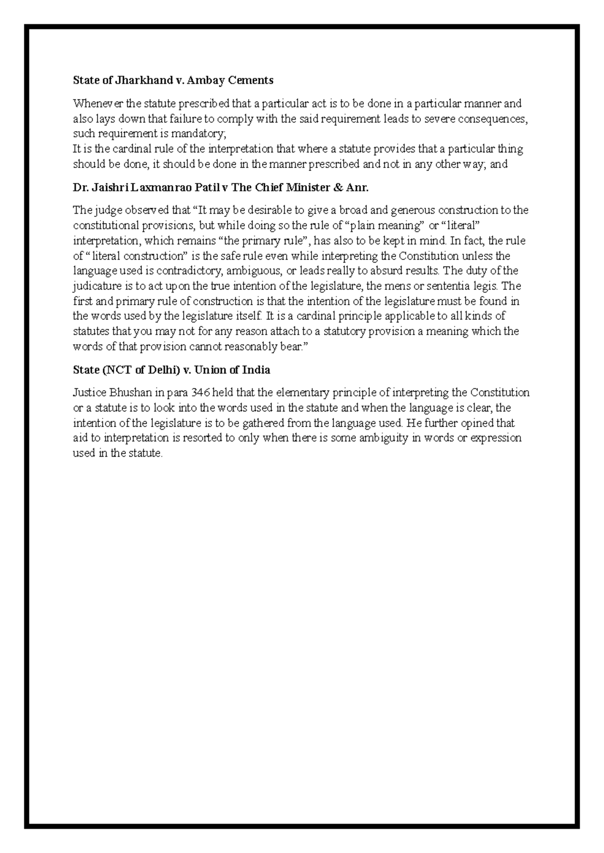 Case Laws: Jurisdiction of Courts and Statutory Interpretation - Studocu