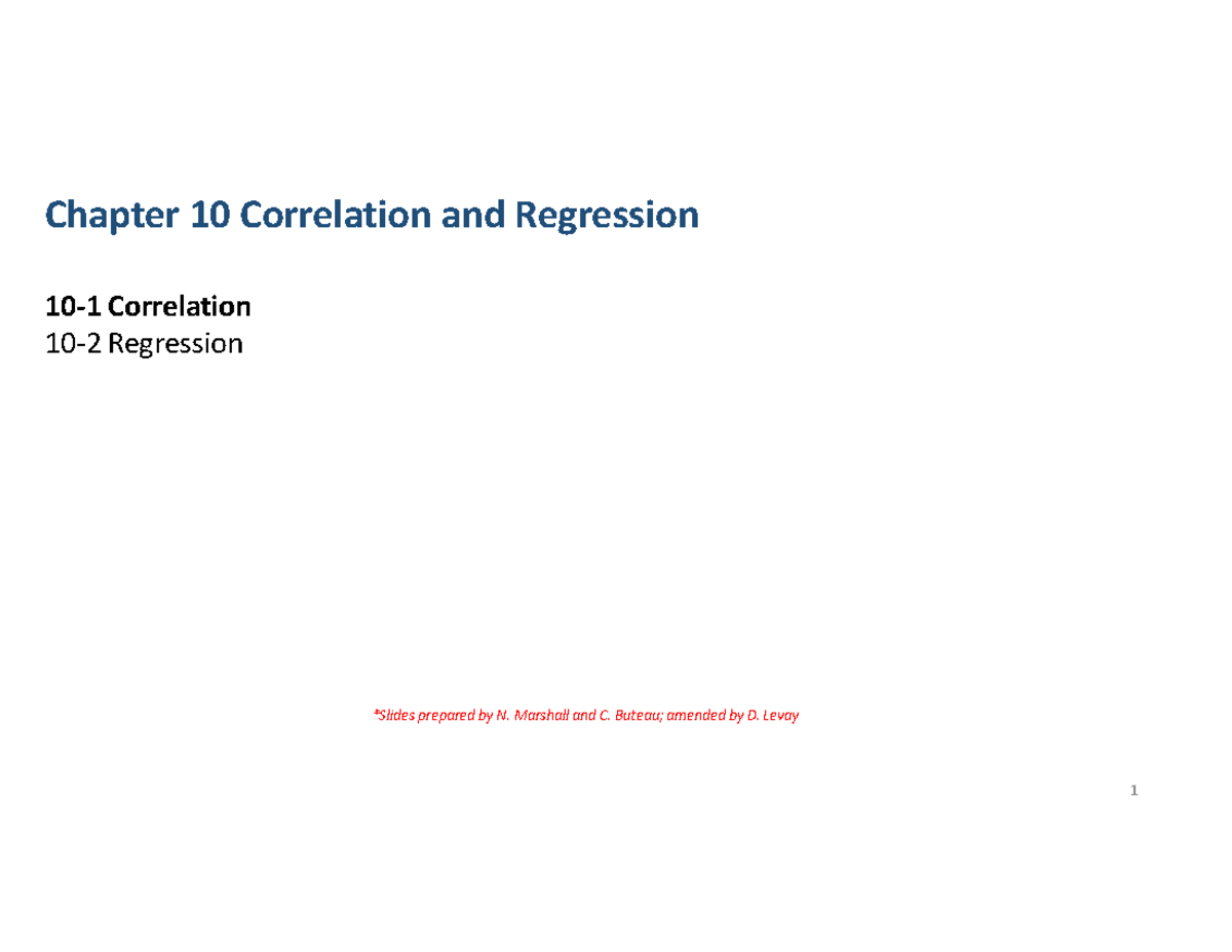 Chapter 10: Correlation & Regression Analysis (Section 10-1) - Studocu