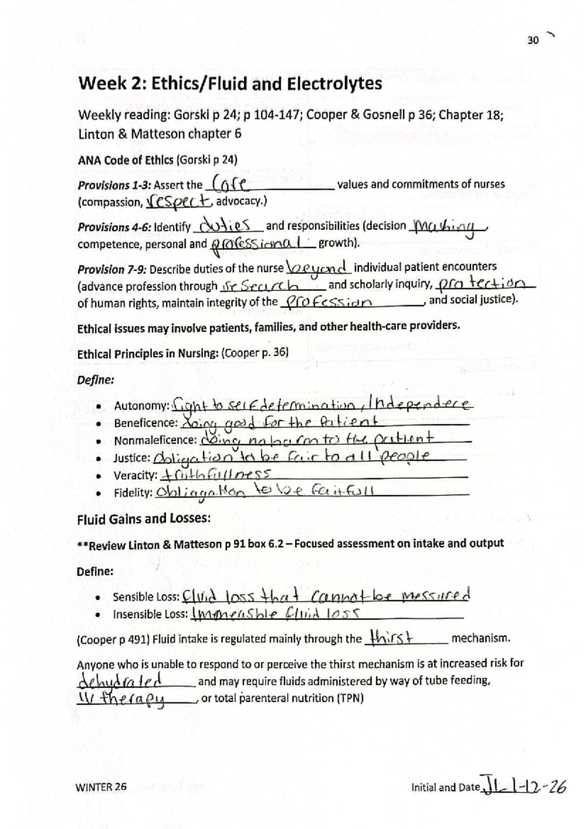 Week 2: Fluid and Electrolyte Management in Nursing (NURS 101) - Studocu