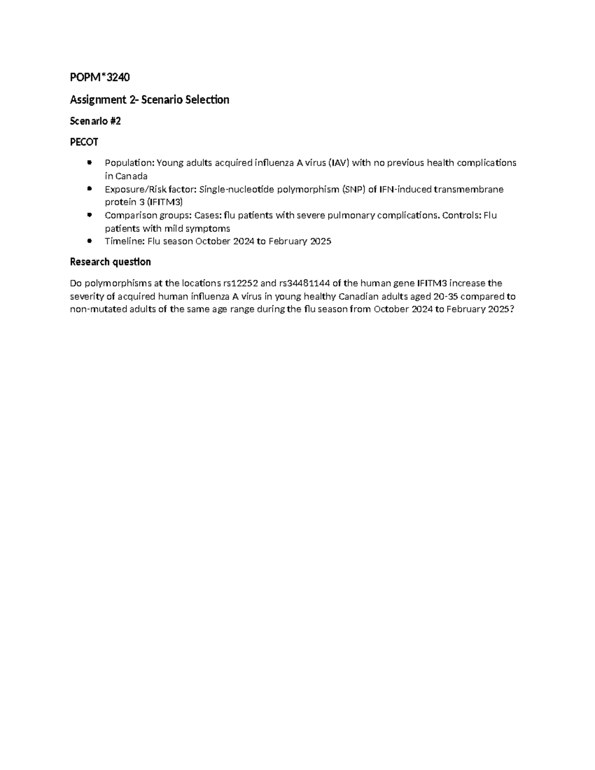Assignment 2- Scenario Selection - POPM* Assignment 2- Scenario ...