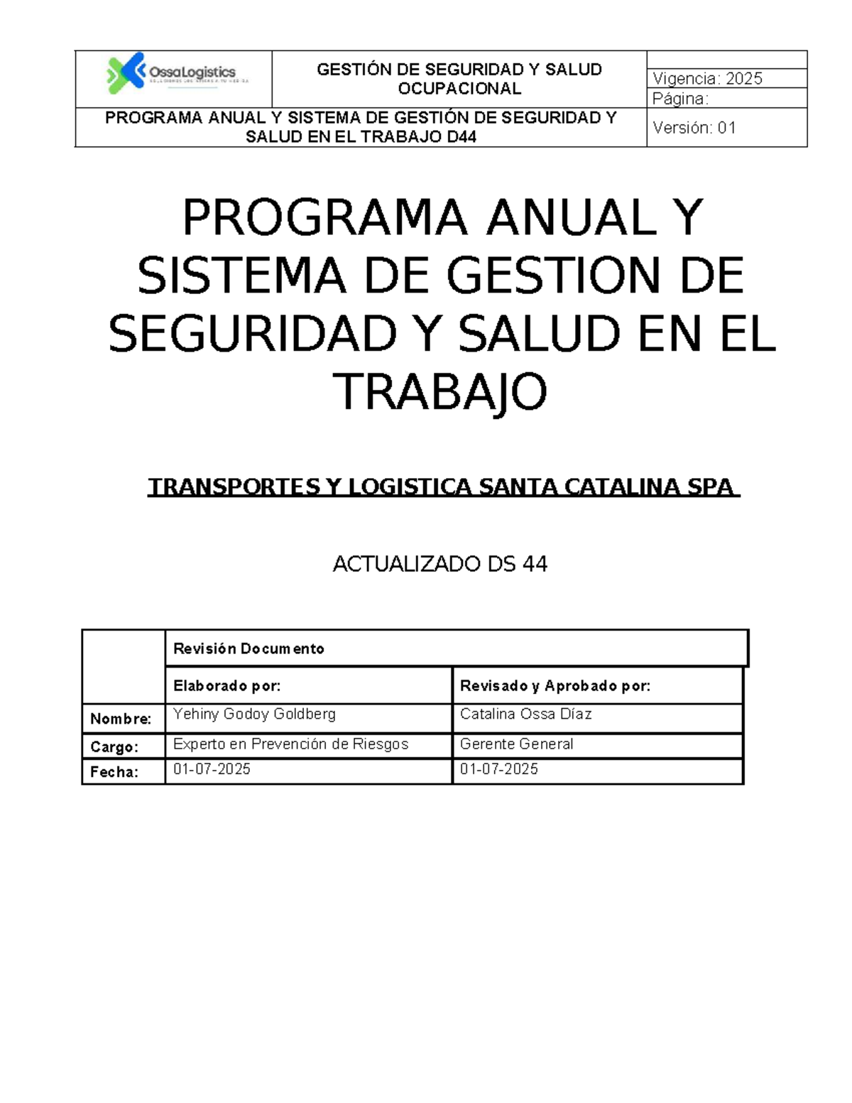 Programa Anual de Gestión de Seguridad y Salud en el Trabajo D44 - 2025 ...