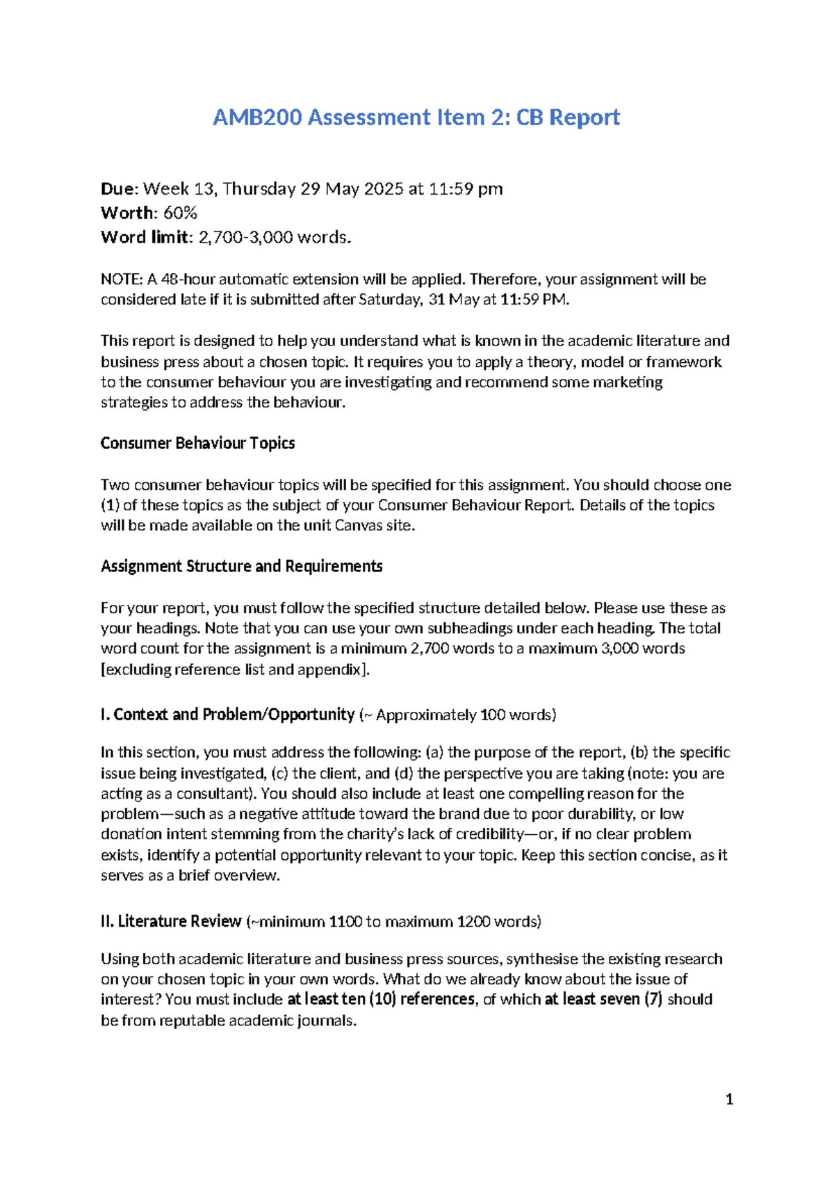 AMB200 Consumer Behaviour Report Guidelines: Assessment Item 2 - Studocu