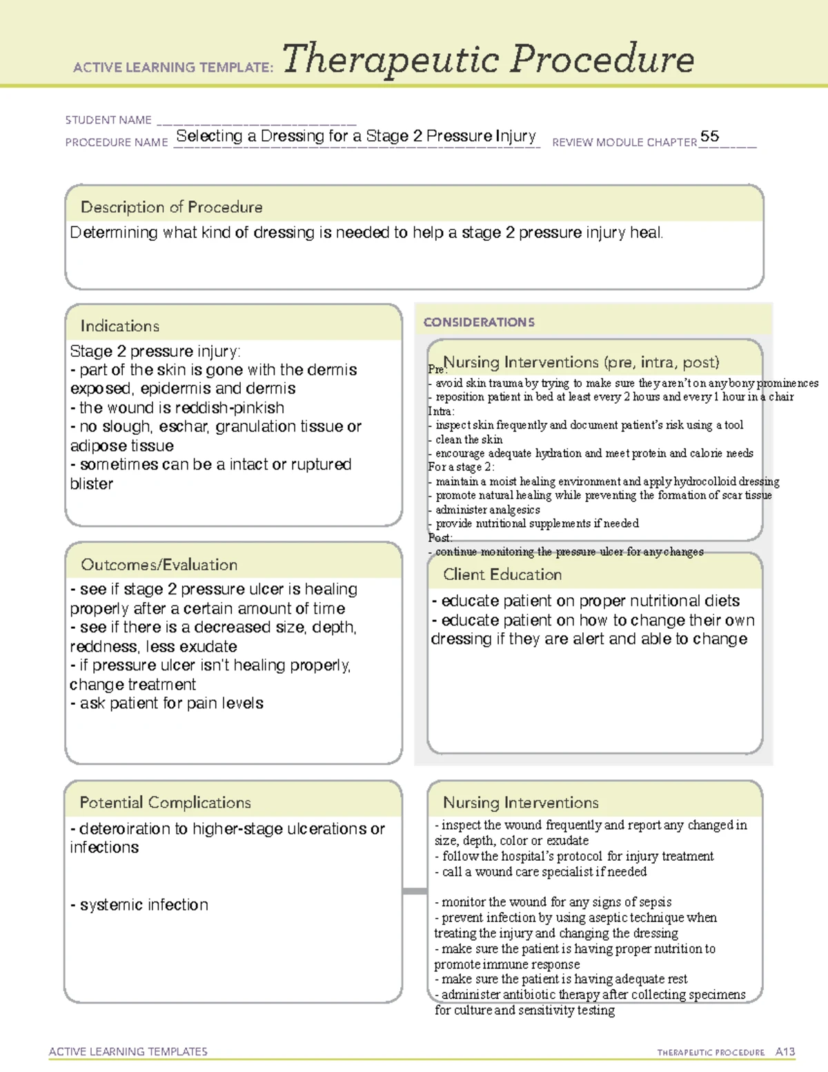Active Learning Template Therapeutic Procedure form ACTIVE LEARNING