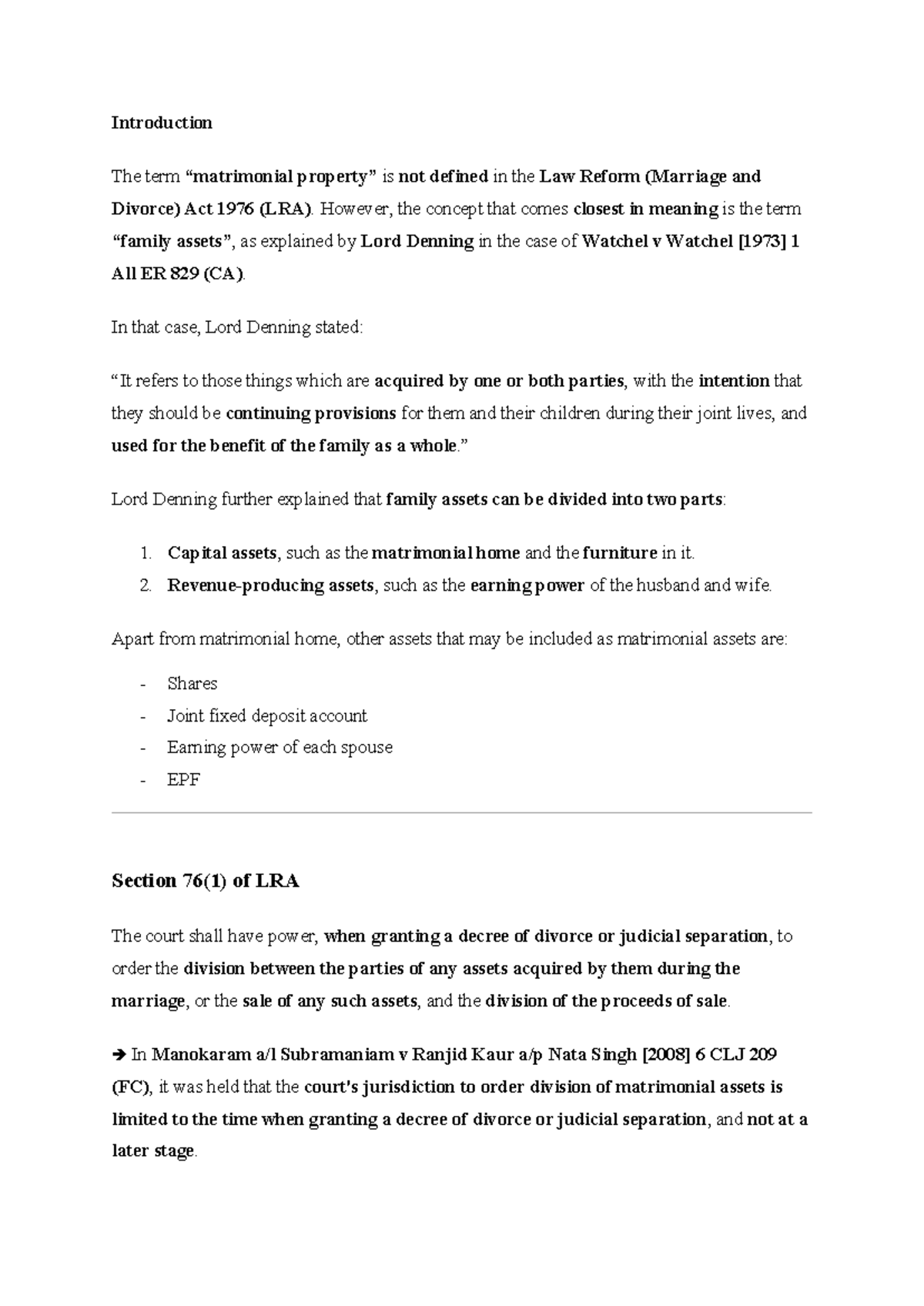 Ancillary Claims: Division of Matrimonial Property Notes (LRA) - Studocu