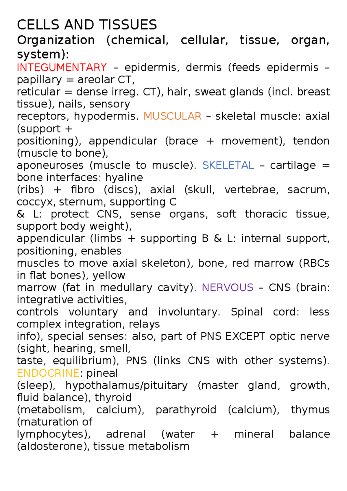 BIO SCI 101: Comprehensive Cheat Sheet on Cells and Tissues - Studocu