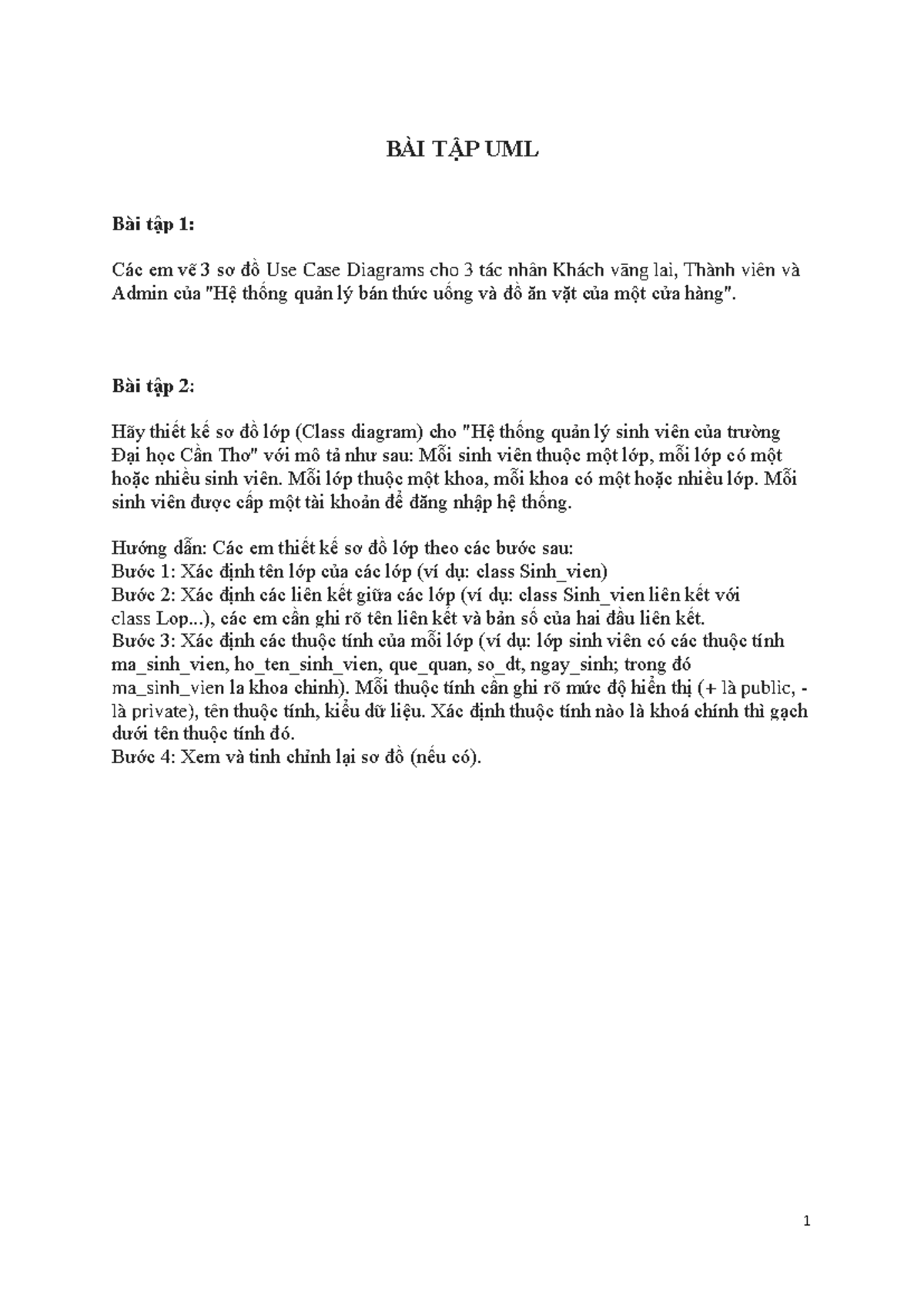 Bài Tập UML 2: Thiết Kế Sơ Đồ Lớp và Use Case Diagrams - Studocu