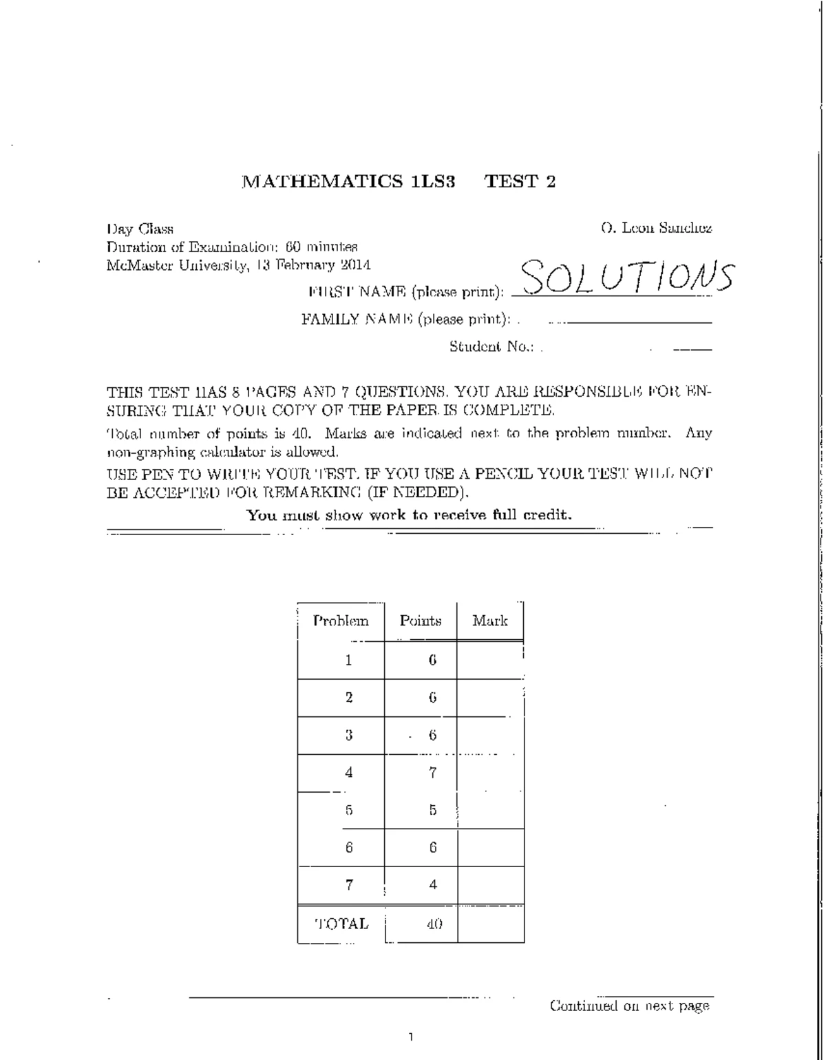 1LS3 F2022 Test2 Question Booklet - Math 1LS3 Fall 2022: Term Test 2 ...