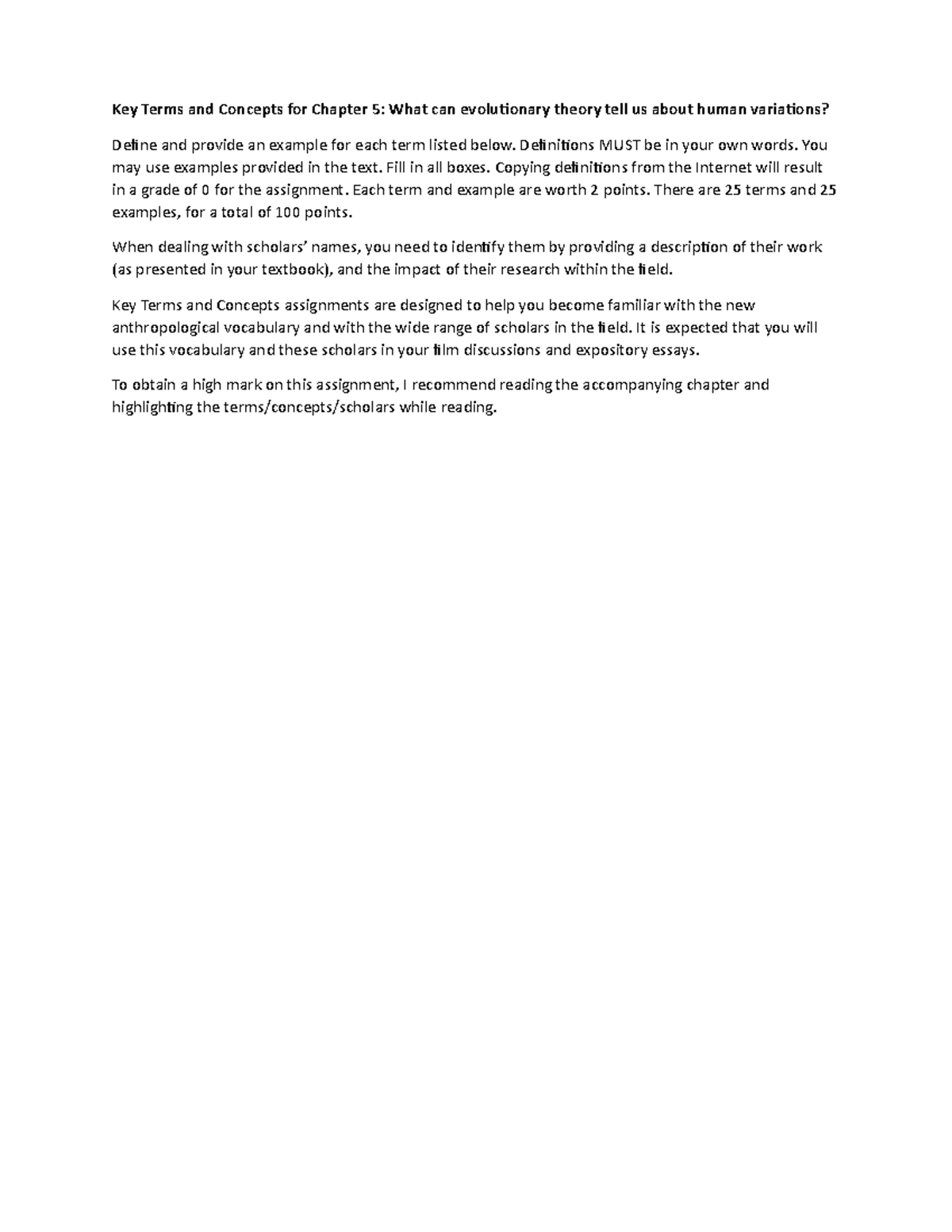 Key Terms and Definitions for Ch 5: Evolutionary Theory Insights - Studocu
