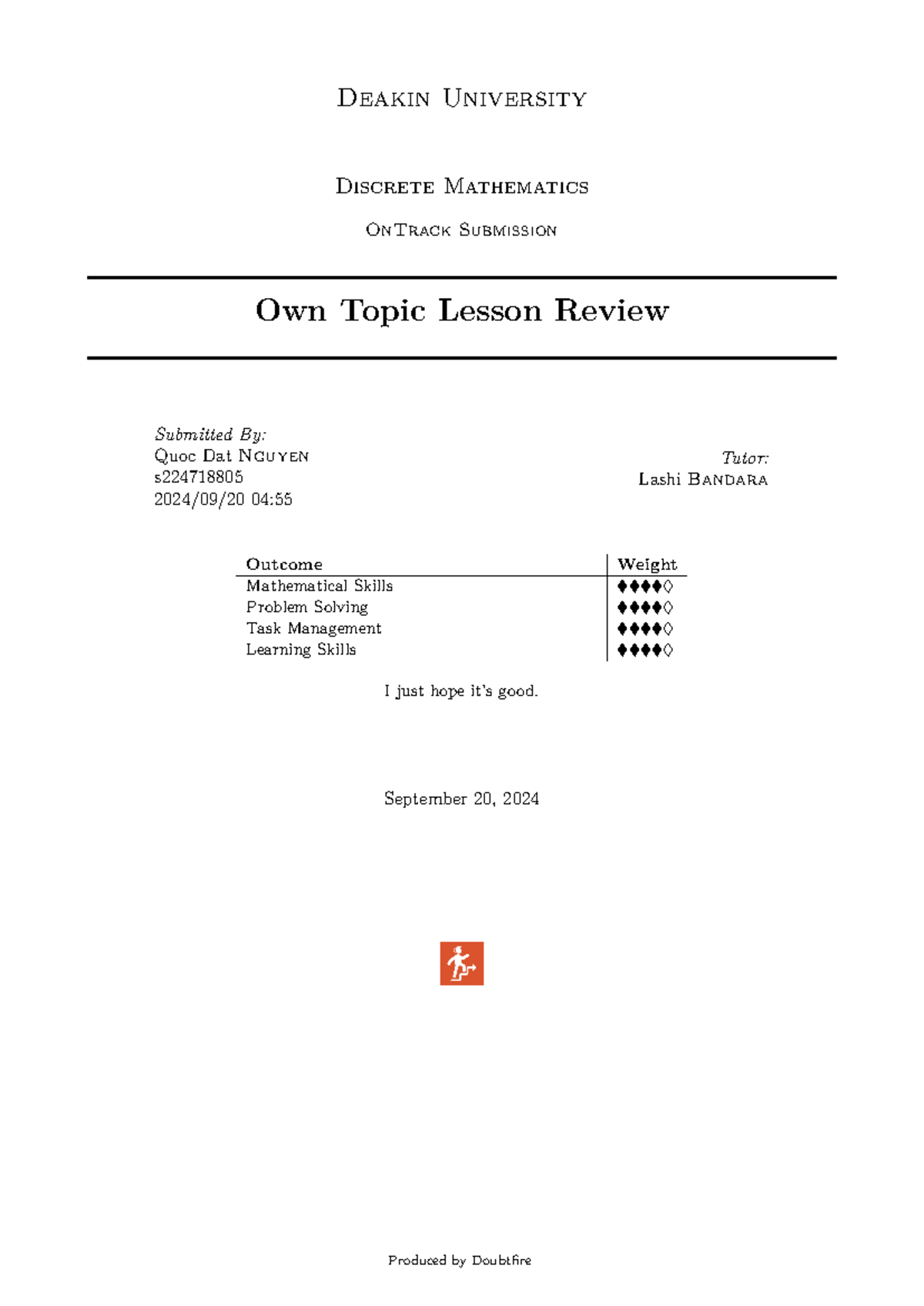 14.LR - My HD report - Deakin University Discrete Mathematics OnTrack ...
