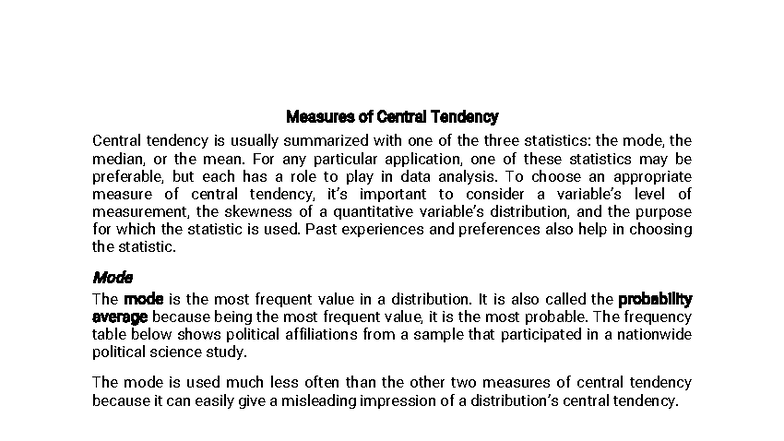 MATH 101: Measures of Central Tendency Explained - Studocu