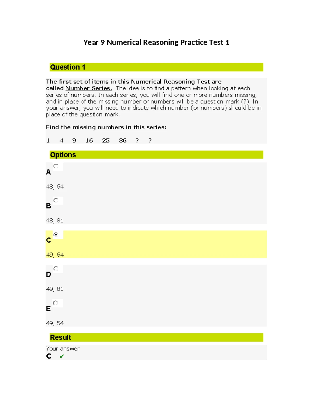 Year 9 Math Practice Test 1: Answer Review and Explanations - Studocu