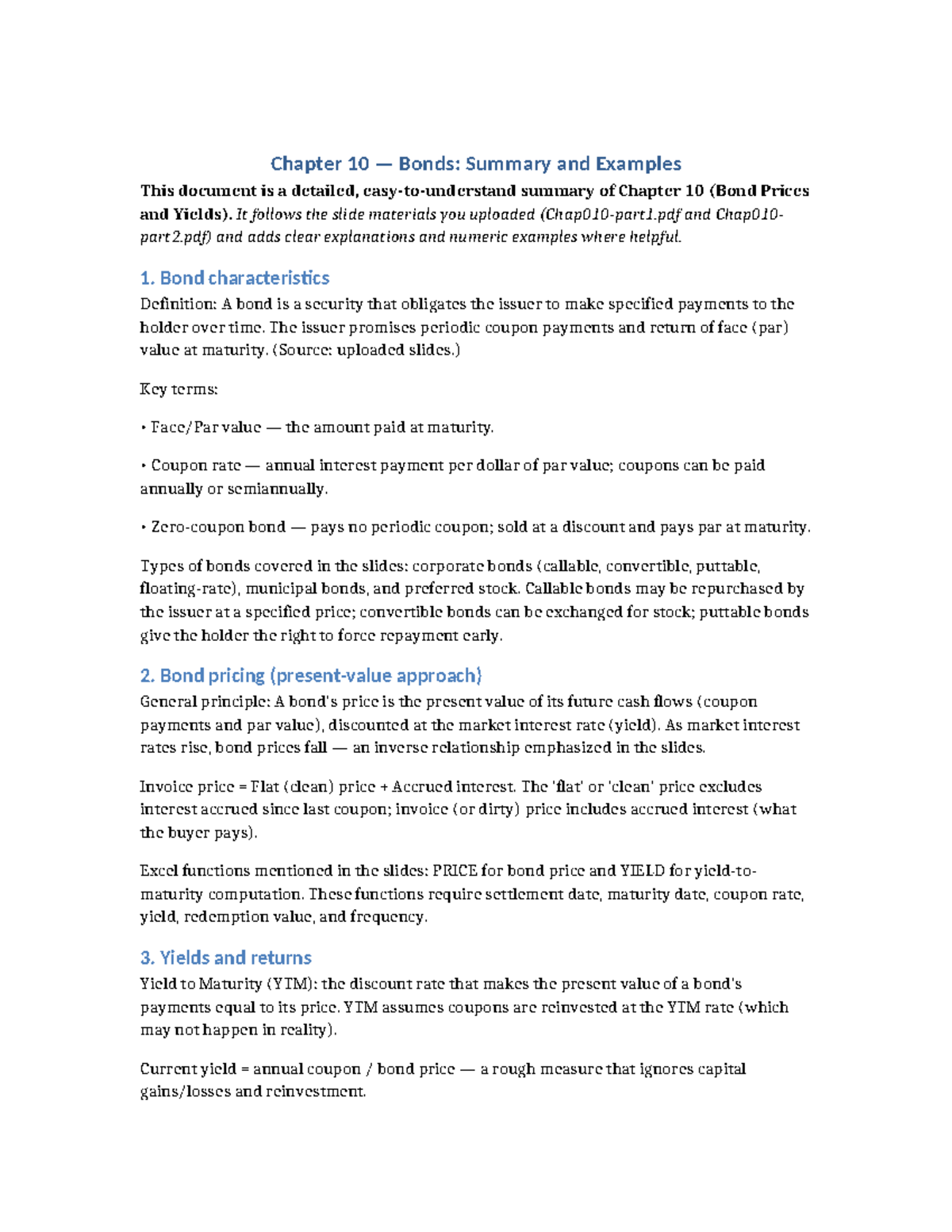 Chap 10 Bonds: Summary, Key Concepts & Examples - Studocu
