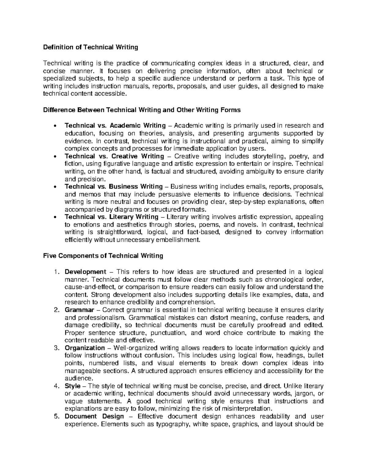 Technical Writing Definition, Difference to other writing forms, Five ...