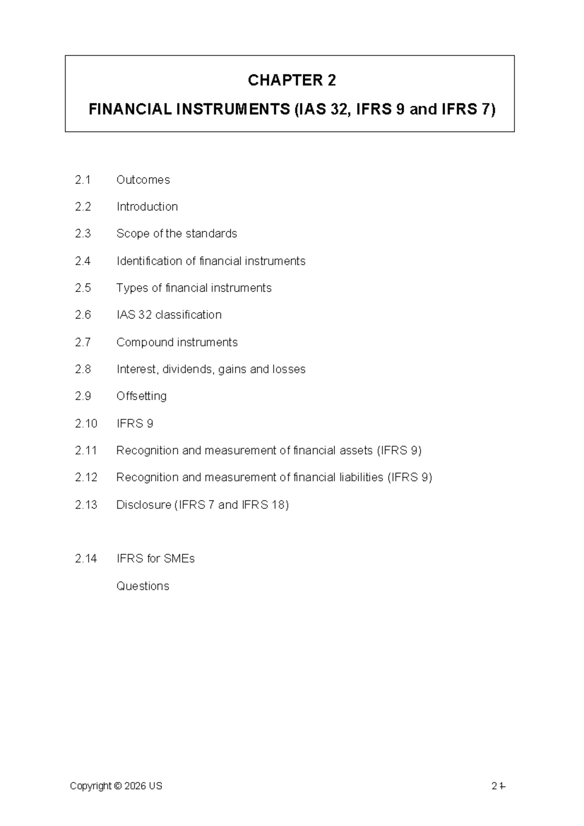 CHAPTER 2: FINANCIAL INSTRUMENTS (IAS 32, IFRS 9, IFRS 7) - NOTES - Studocu