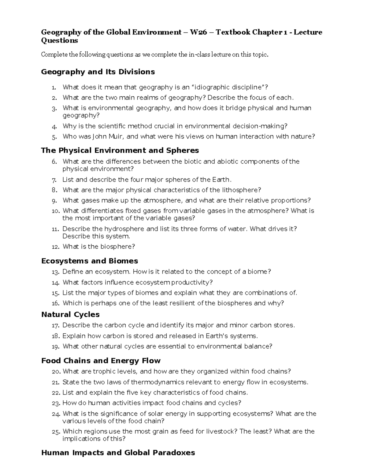 Geog 204 W26 Textbook Chapter 1 Lecture Questions Overview - Studocu