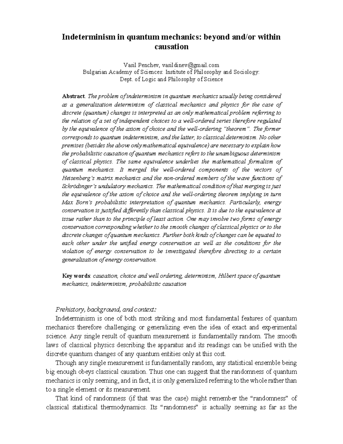 Quantum Mechanics: Indeterminism and Causation Analysis (PHIL 101 ...