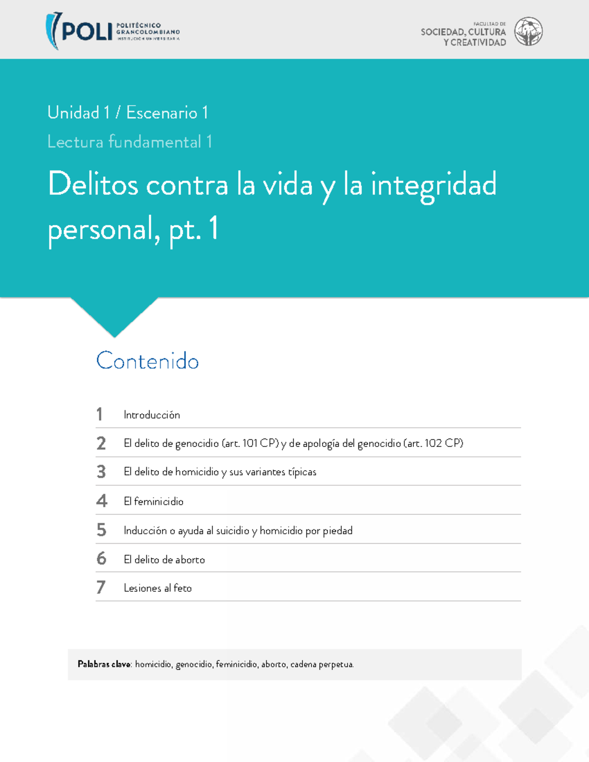 Unidad 1 - Escenario 1: Delitos contra la Vida y la Integridad Personal ...