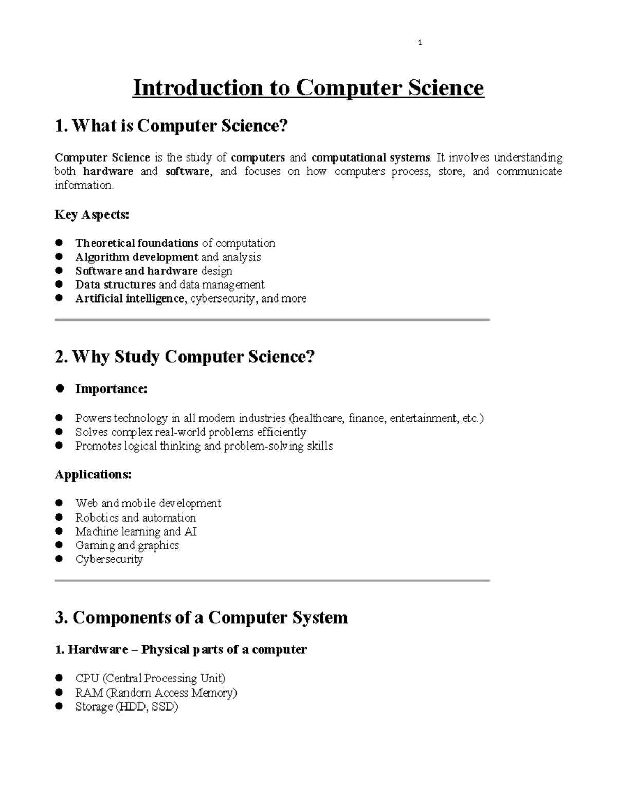CS101: Introduction to Computer Science Overview and Key Concepts - Studocu