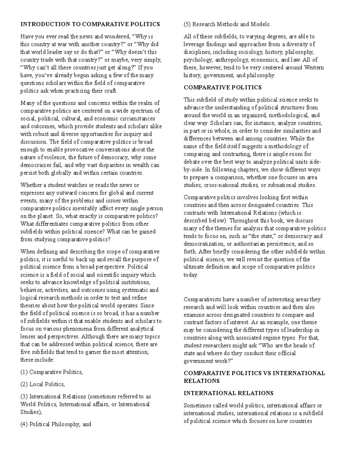 Comparative Politics Lecture: Key Themes and Challenges (POL112) - Studocu