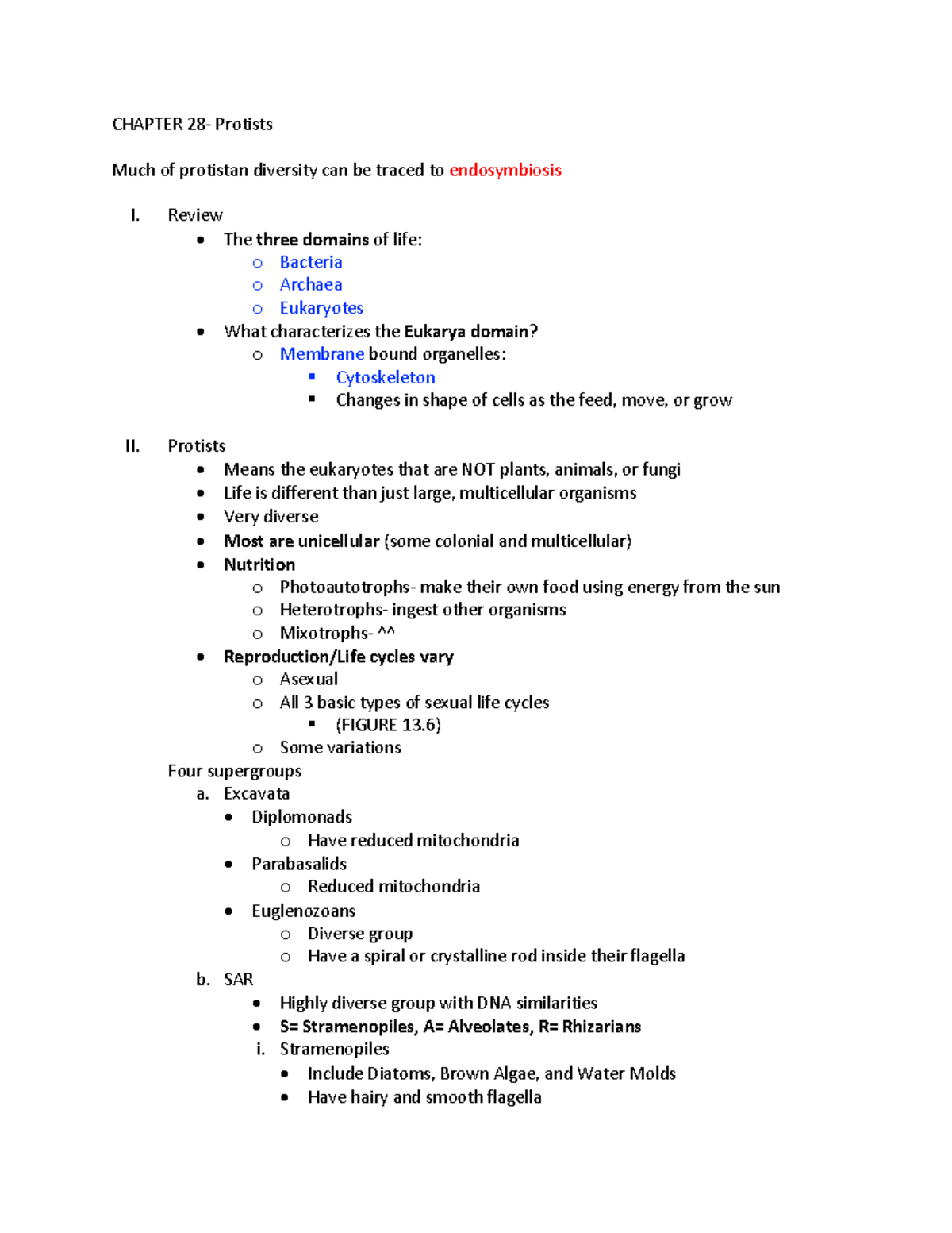 Chapter 28: Protists - Diversity, Nutrition, and Reproduction Notes ...