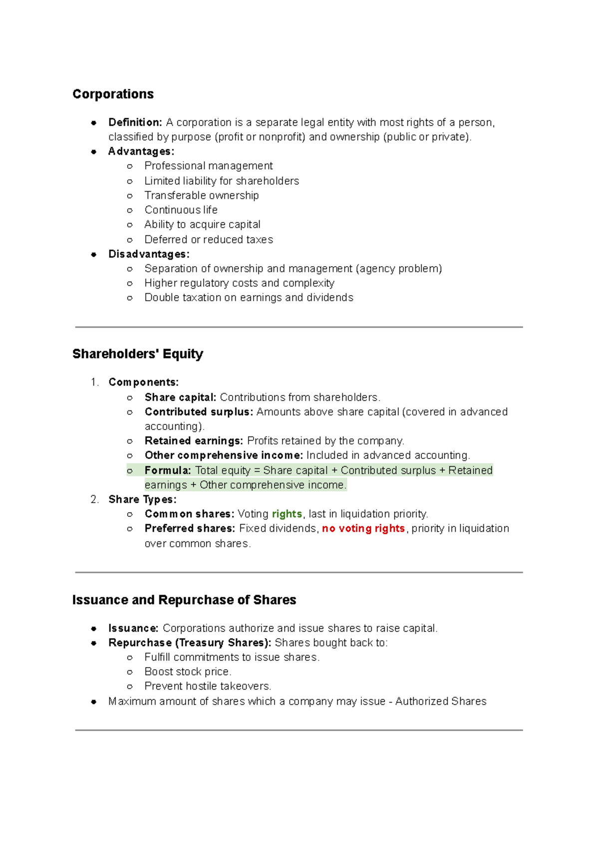 Intro to accounting chapter 8 notes - Corporations Definition: A ...