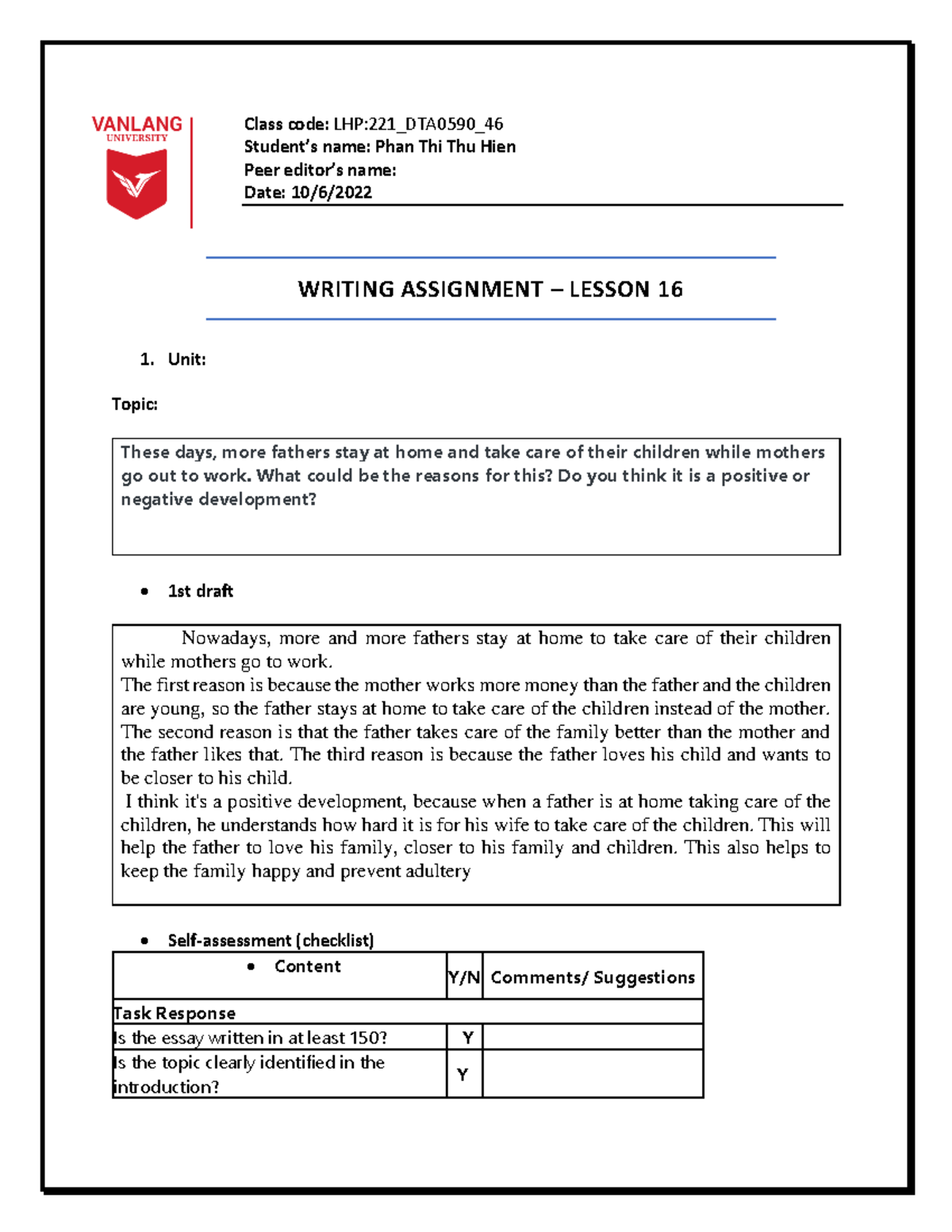 LS16 Writing Assignment: Staying Home Dads & Family Dynamics - Studocu