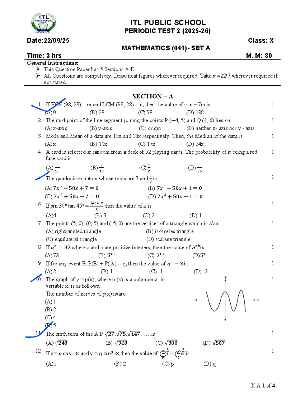 ITL PUBLIC SCHOOL MATHEMATICS PT-2 SET A 2025-26 - Studocu