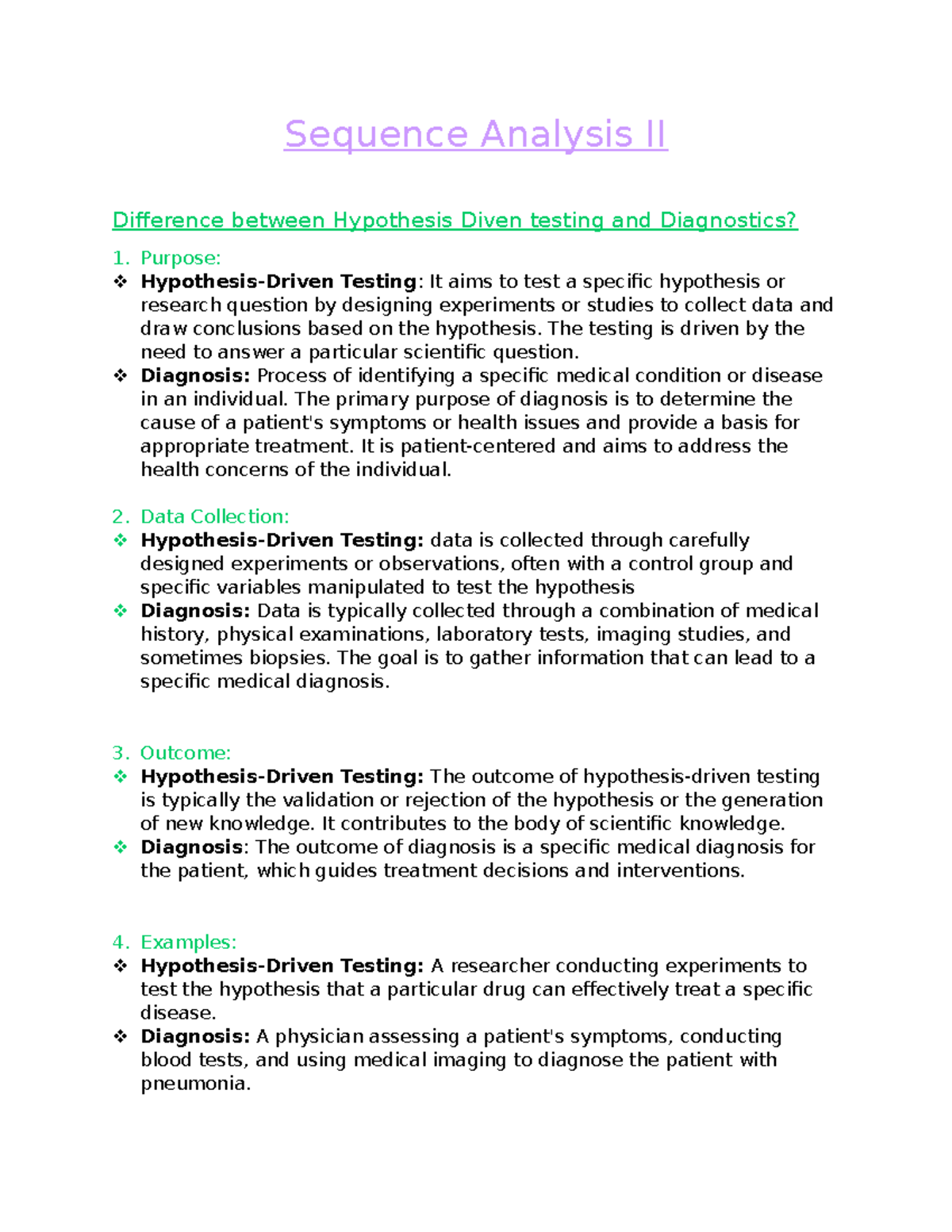 Lecture 7 - Sequence Analysis II: Hypothesis Testing vs. Diagnostics ...