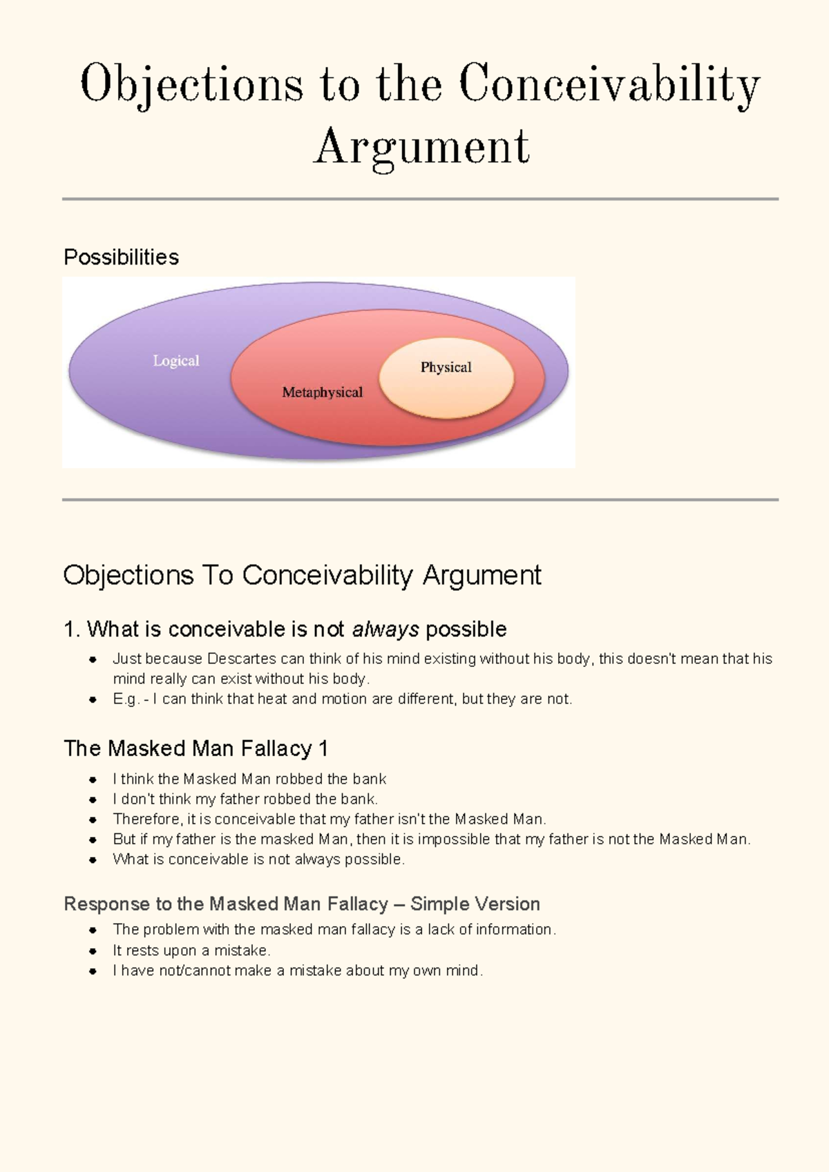 Lesson 3 - Objections to the Conceivability Argument - Objections to ...