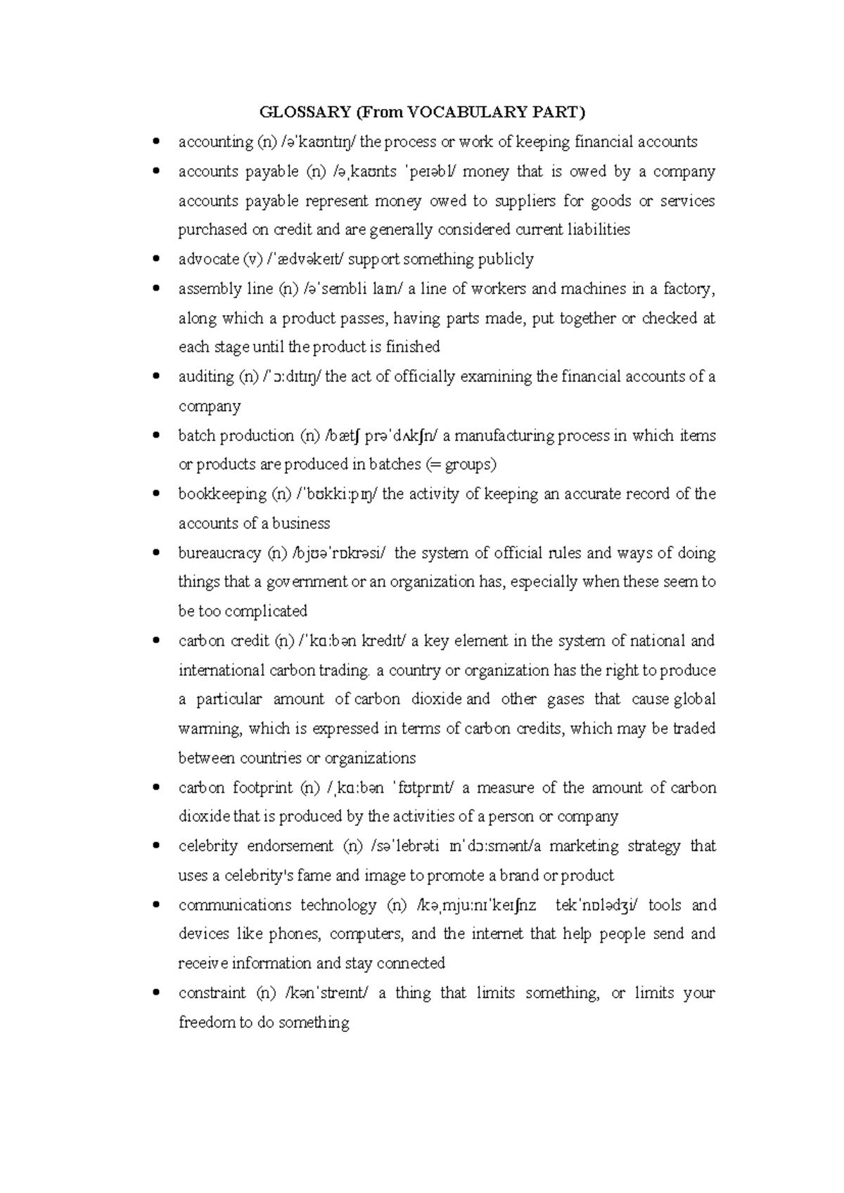 Glossary of Key Terms - COB2 - Studocu