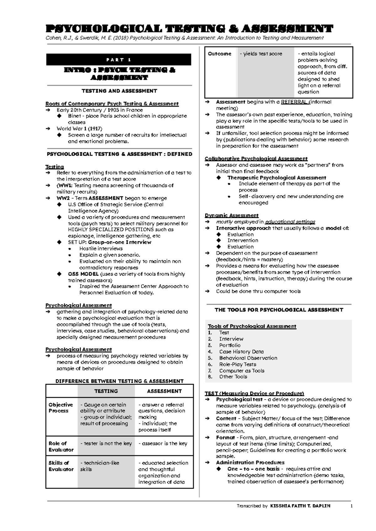 PSY 101: Psychological Testing Assessment Overview and Key Concepts ...