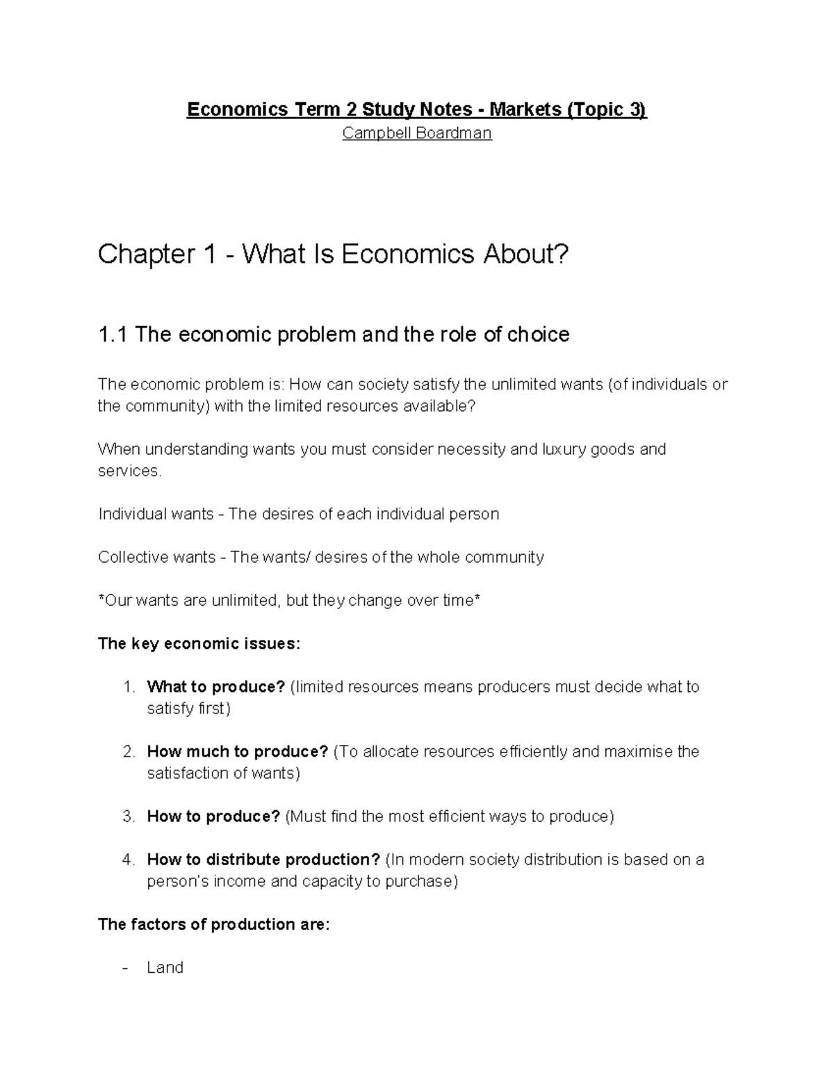 Economics Term 2 Study Notes: Understanding Markets and Choices - Studocu